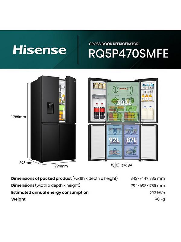 Hisense PureFlat Slim RQ5P470SMFE Total No Frost American Fridge Freezer with My Fresh Choice zone - Black Stainless Steel - Image 6